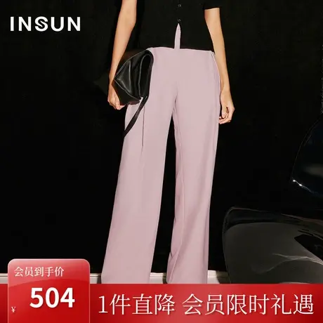 恩裳COVER2023秋季新款干爽透气花纱仿麻挺括抗皱柔软舒适休闲裤图片