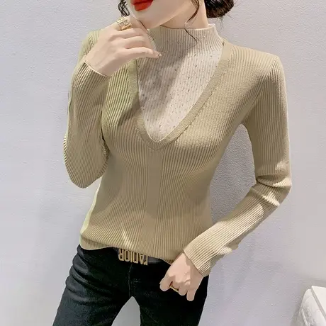 设计感假两件针织衫2023秋冬新款半高领毛衣女士内搭洋气打底长袖图片