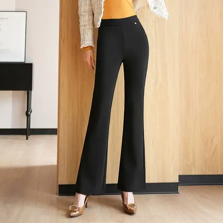 黑色显瘦微喇裤女秋季2023新款高腰垂感气质通勤长裤休闲西装裤子图片