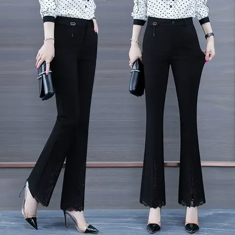 蕾丝开叉喇叭裤女2023春秋新款高腰显瘦时尚鱼尾休闲裤百搭喇叭裤图片