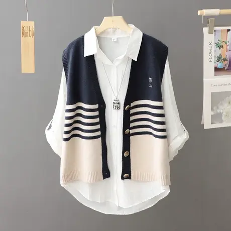 2023秋装新款学院风拼色针织马甲开衫女短款设计感小众上衣无袖潮图片