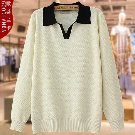 加肥加大码女装秋装针织衫上衣中年胖妈妈洋气POLO领薄款打底毛衣商品大图