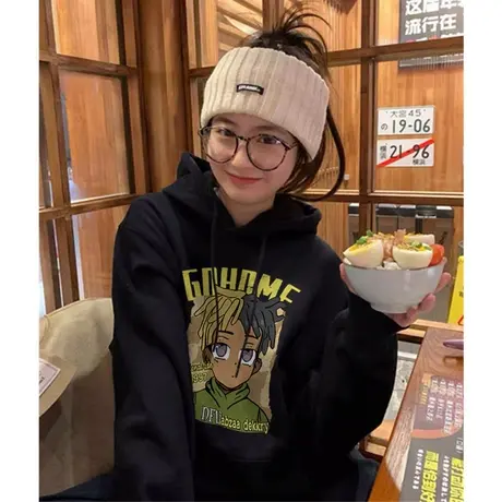 美式复古hiphop潮牌连帽卫衣女春秋薄款oversize慵懒风小个子外套商品大图