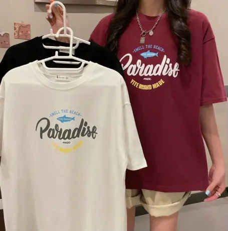 白色t恤女短袖宽松印花韩版2023年新款潮牌ins夏季半袖情侣装夏装商品大图