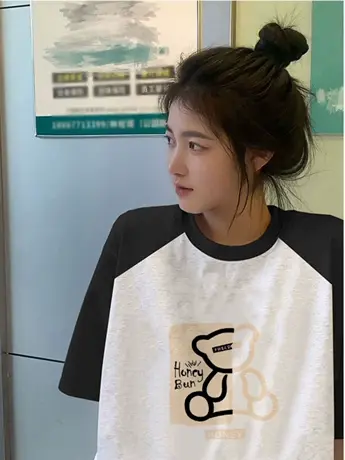 仿棉短袖t恤女2023新款夏季美式复古潮牌小众设计感别致显瘦上衣图片