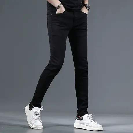 纯黑色高端牛仔裤男夏季2023新款弹力修身小脚男士薄款休闲裤子男商品大图