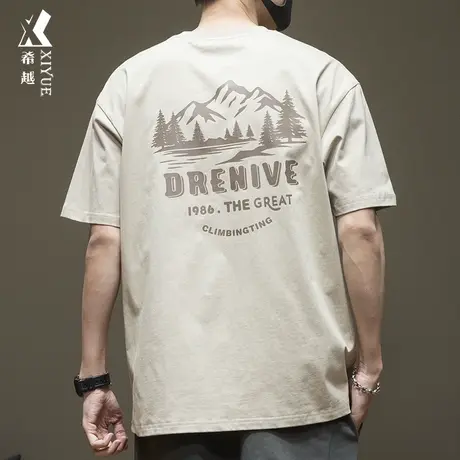 希越2023夏季新款短袖t恤男260g重磅纯棉体恤衫潮牌印花半袖衣服商品大图