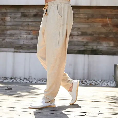 宽松亚麻休闲裤男小脚哈伦夏季棉麻青年男士新款长裤潮流复古裤子商品大图