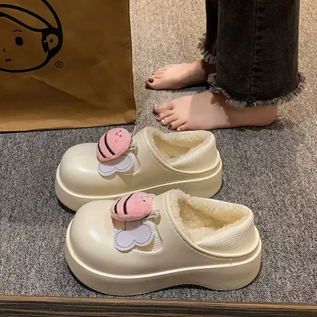 网红超火包头毛毛拖鞋女冬天外穿时尚2023新款厚底加绒办公室棉鞋商品大图