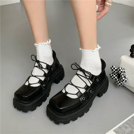 镂空小皮鞋女夏季2023年新款英伦风厚底松糕鞋小个子时尚方头凉鞋商品大图