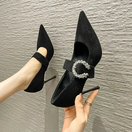 法式设计感小众高跟鞋女细2023夏季新款性感气质尖头黑色职业单鞋图片