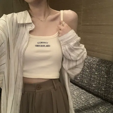 辣妹风性感吊带背心女外穿运动夏季美式纯欲短款衬衫内搭打底上衣商品大图