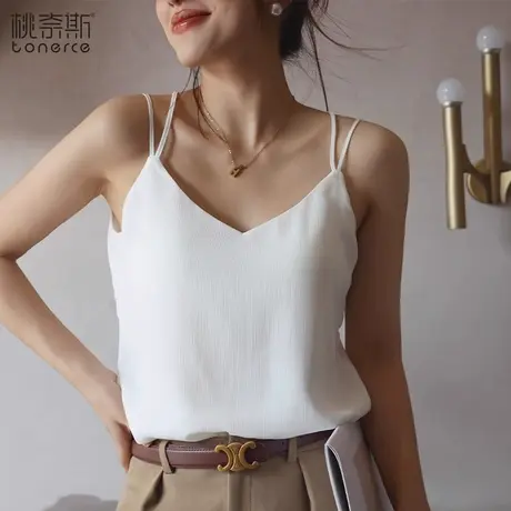 吊带背心女夏季外穿V领西装内搭带胸垫文胸一体美背内衣打底上衣商品大图