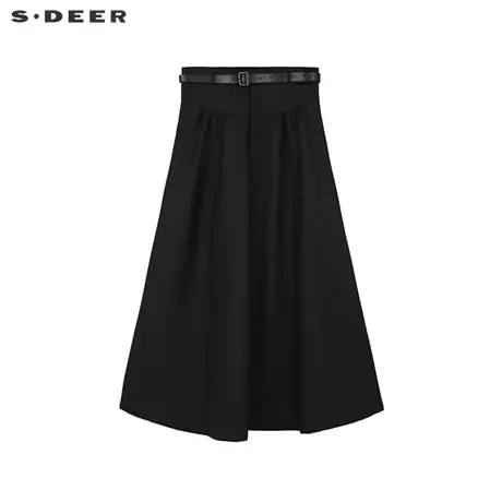 【直播秀】sdeer圣迪奥女复古优雅高腰系带碎褶A字伞裙S24181104图片
