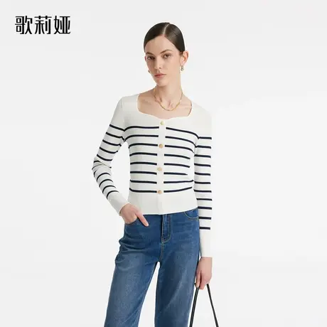 歌莉娅春季新品醋酸条纹套头衫1C2C5J090图片