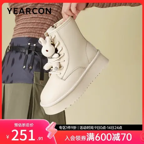 意尔康女鞋冬季加绒雪地靴可爱女士时尚平底棉鞋短靴甜酷皮靴图片