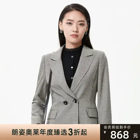 朗姿 千鸟格商务优雅通勤风戗驳领女士西装商场同款图片