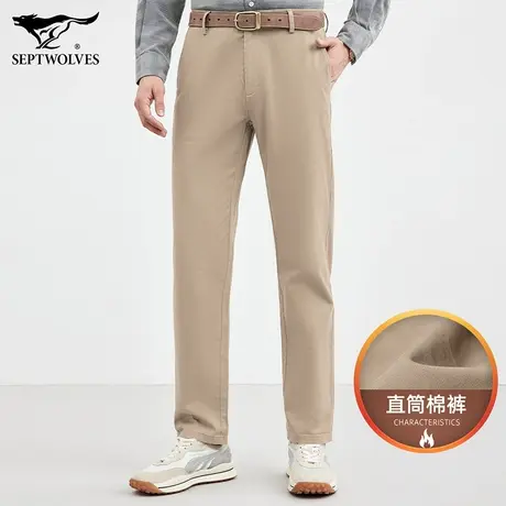 七匹狼狼族生活长裤男2023春季棉质商务休闲裤男士中高腰直筒裤男图片