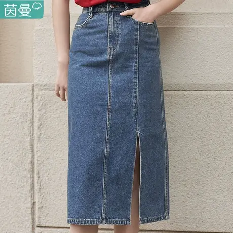 茵曼官方旗舰店半身裙2023新款女秋款牛仔长裙秋季复古风小个子图片