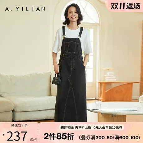 阿依莲牛仔背带裙秋季2023新款女装无袖显身材连衣裙秋款显瘦长裙图片