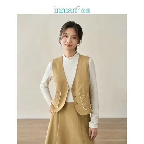 【商场同款】茵曼休闲短款马甲2023秋季女装新款V领无袖外搭马夹图片