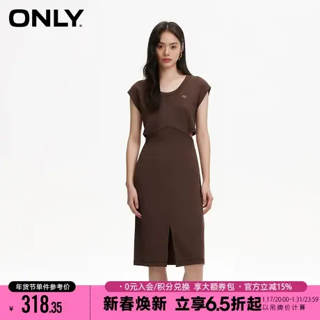 ONLY2024春季新款气质百搭开叉露腰中长款连衣裙女|124161029图片