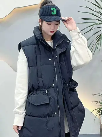 羽绒棉马夹女慵懒风2023秋冬新款网红中长款宽松显瘦上衣外穿马甲图片