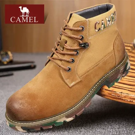 Camel/骆驼男鞋冬季真牛皮加绒保暖户外休闲靴潮复古大头马丁靴子商品大图