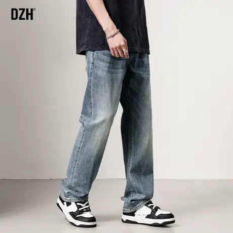 男生裤子男美式高街牛仔裤男款修身窄版直筒裤休闲长裤男裤春夏款商品大图