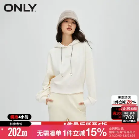 ONLY冬季休闲字母宽松加绒连帽短款长袖卫衣女|12349S021商品大图
