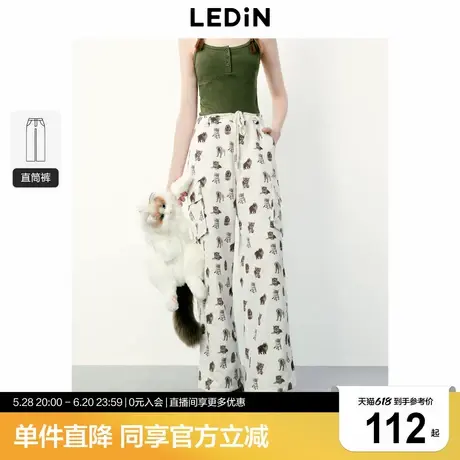 乐町废土风工装长裤休闲裤新款时尚百搭阔腿裤夏季猫咪印花裤子商品大图