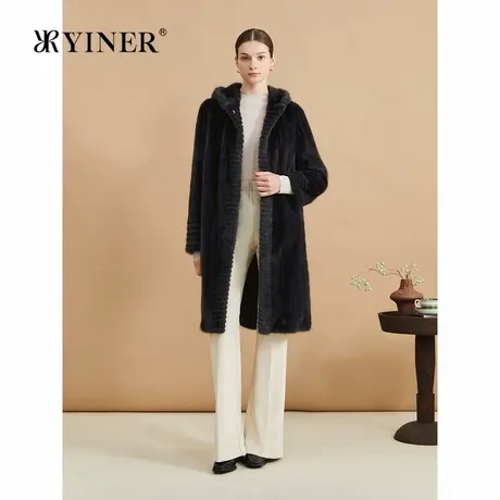 YINER音儿专选2024冬季新款剪花连帽外套顺滑水貂毛皮真皮皮草图片
