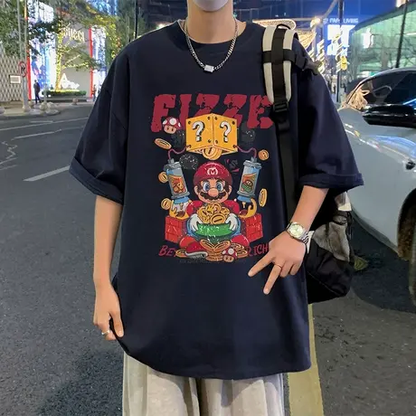 重磅纯棉短袖t恤男夏季2025新款宽松半袖大码体恤卡通休闲上衣服商品大图