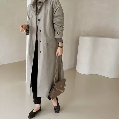 秋款上新中长款风衣外套韩版宽松大码排扣显瘦简约气质大衣外套潮图片