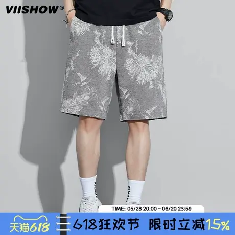 VIISHOW美式高街复古提花牛仔短裤男夏季薄款宽松直筒冰丝五分裤商品大图
