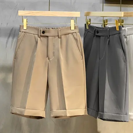 冰丝抗皱五分裤男士休闲短裤2023新款韩版西裤潮流商务休闲中裤子商品大图