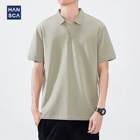hansca190g桑蚕丝珠地翻领短袖polo衫男夏季薄款透气高级正肩t恤商品大图