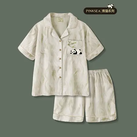 睡衣女款2025新款夏熊猫冰丝短袖短裤情侣套装大码夏季男士家居服商品大图