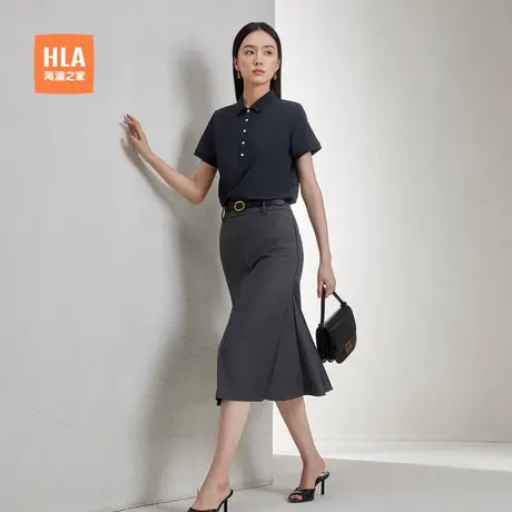 HLA/海澜之家商务直筒微弹短袖POLO衫夏新款通勤职业刺绣上衣女装商品大图