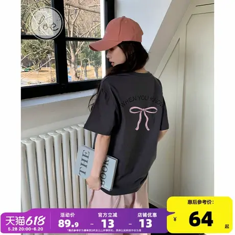 yoe手绘蝴蝶结印花宽松短袖t恤女上衣女装炭灰色夏季新款小个子正商品大图