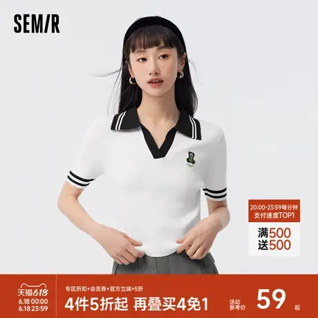 森马针织衫女短款紧身刺绣套头衫气质夏季撞色polo领毛衫女生潮流图片