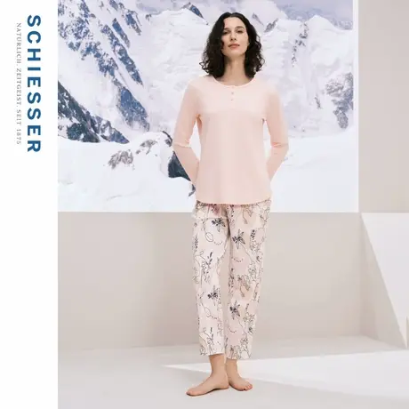 SCHIESSER舒雅女士纯棉亲肤亨利领印花纽扣圆领睡衣家居服套装商品大图