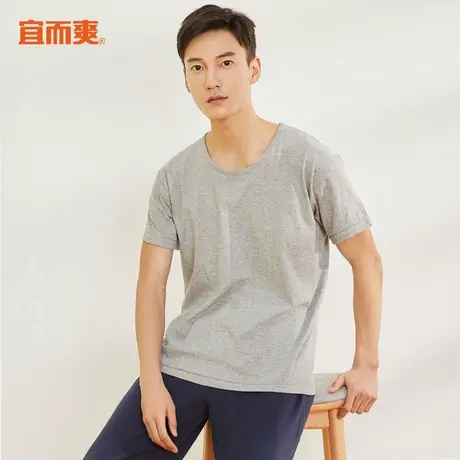 宜而爽男士短袖纯棉T恤汗衫全棉男夏季薄款圆领宽松大码老头衫商品大图