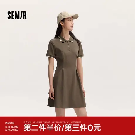 森马连衣裙女收腰修身显瘦chic复古夏季撞色polo领短裙学院运动风图片