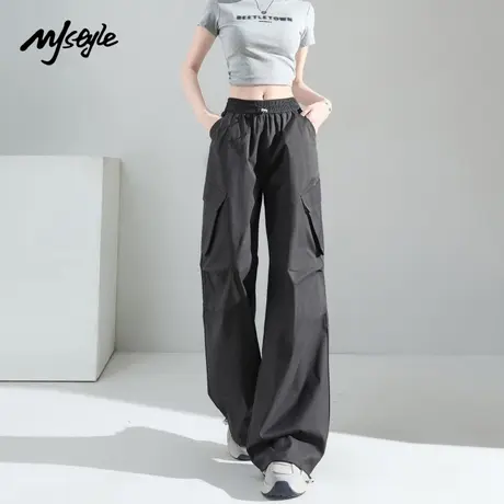 MJ STYLE美式工装裤女酷飒风速干阔腿裤2025夏新款高腰休闲束脚裤图片