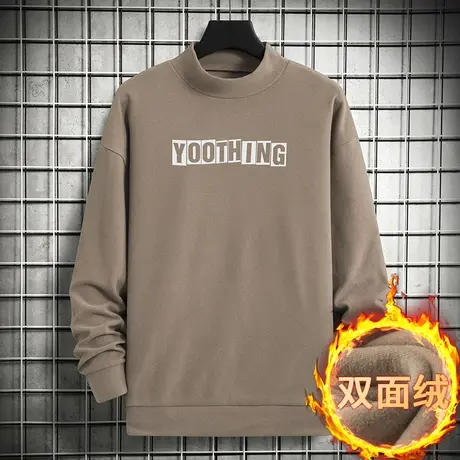 男士卫衣秋冬款半高领宽松潮流百搭无帽上衣服双面绒中领长袖t恤商品大图