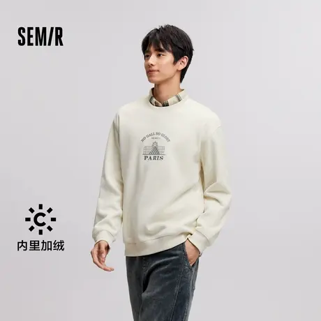 [商场同款]森马梅花系列卫衣男2024冬季新款加绒上衣时尚绣花印花图片