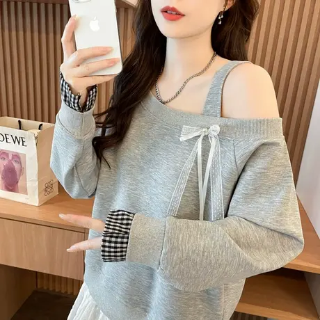 露肩性感卫衣女2025新款春秋季韩版宽松早秋装一字领薄款上衣外套商品大图