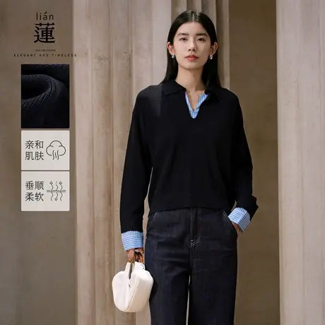 【商场同款】阿依莲假两件毛衣女25秋季新款小众设计感针织上衣商品大图