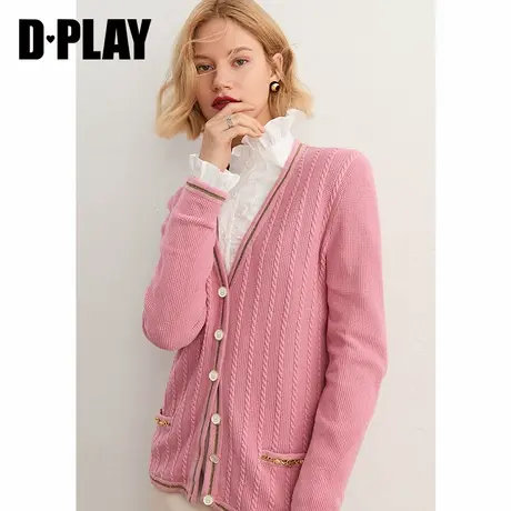 DPLAY【黑标】秋新甜美减龄橡皮粉毛衣高含毛小香风针织开衫商品大图